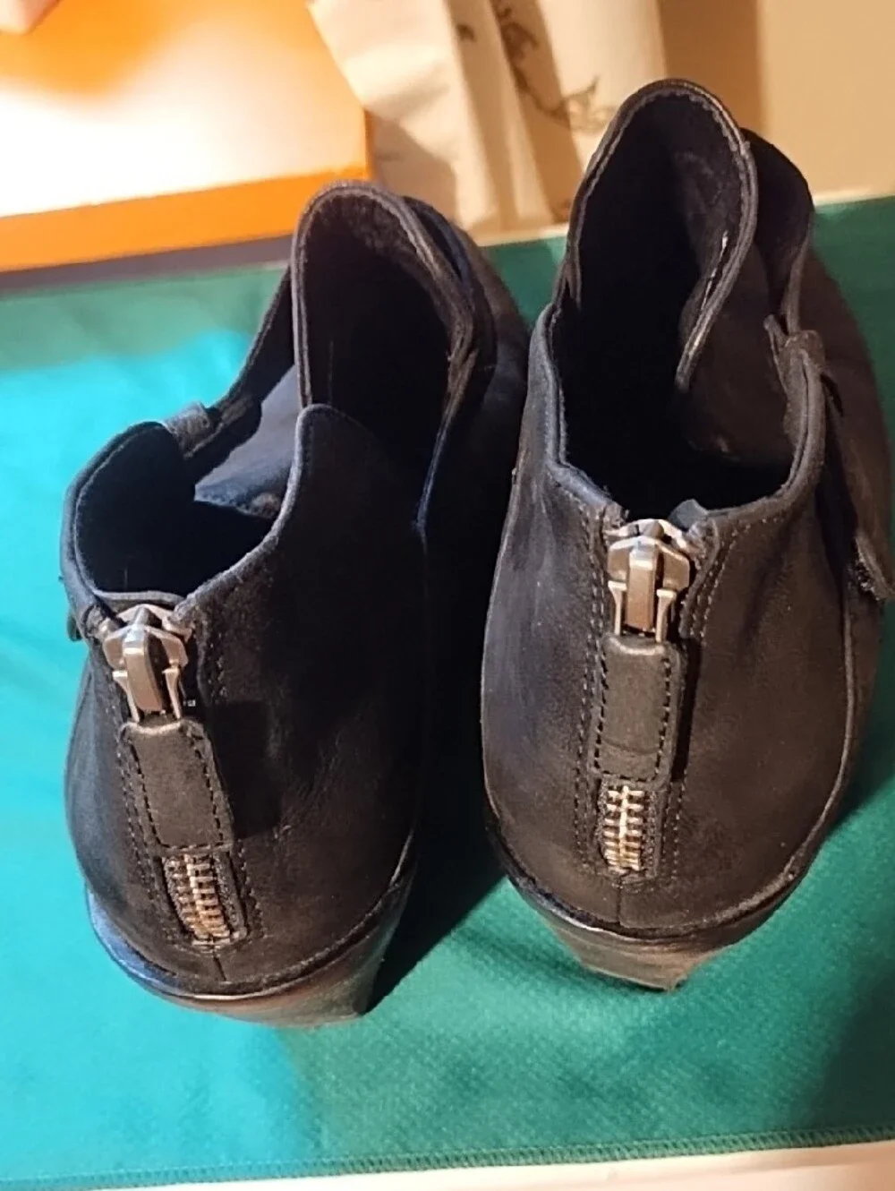 Eileen Fisher Black Suede Ankle Booties with Side Strap Good Condition Size 9.